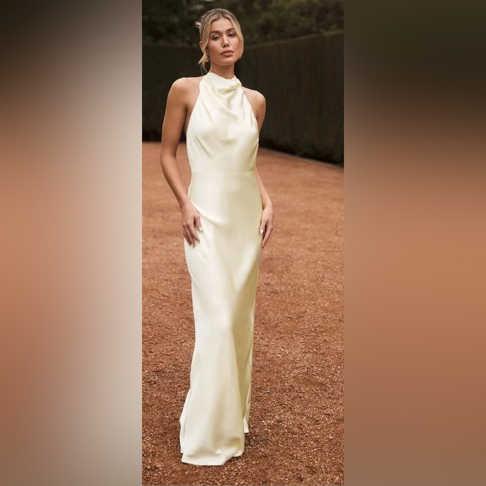 Meshki Esther Iridescent Satin Gown in Lemon Sorbet
